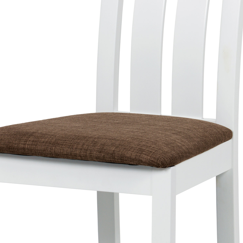 BC-2602 WT - Jídelní židle, masiv buk, barva bílá, látkový hnědý potah