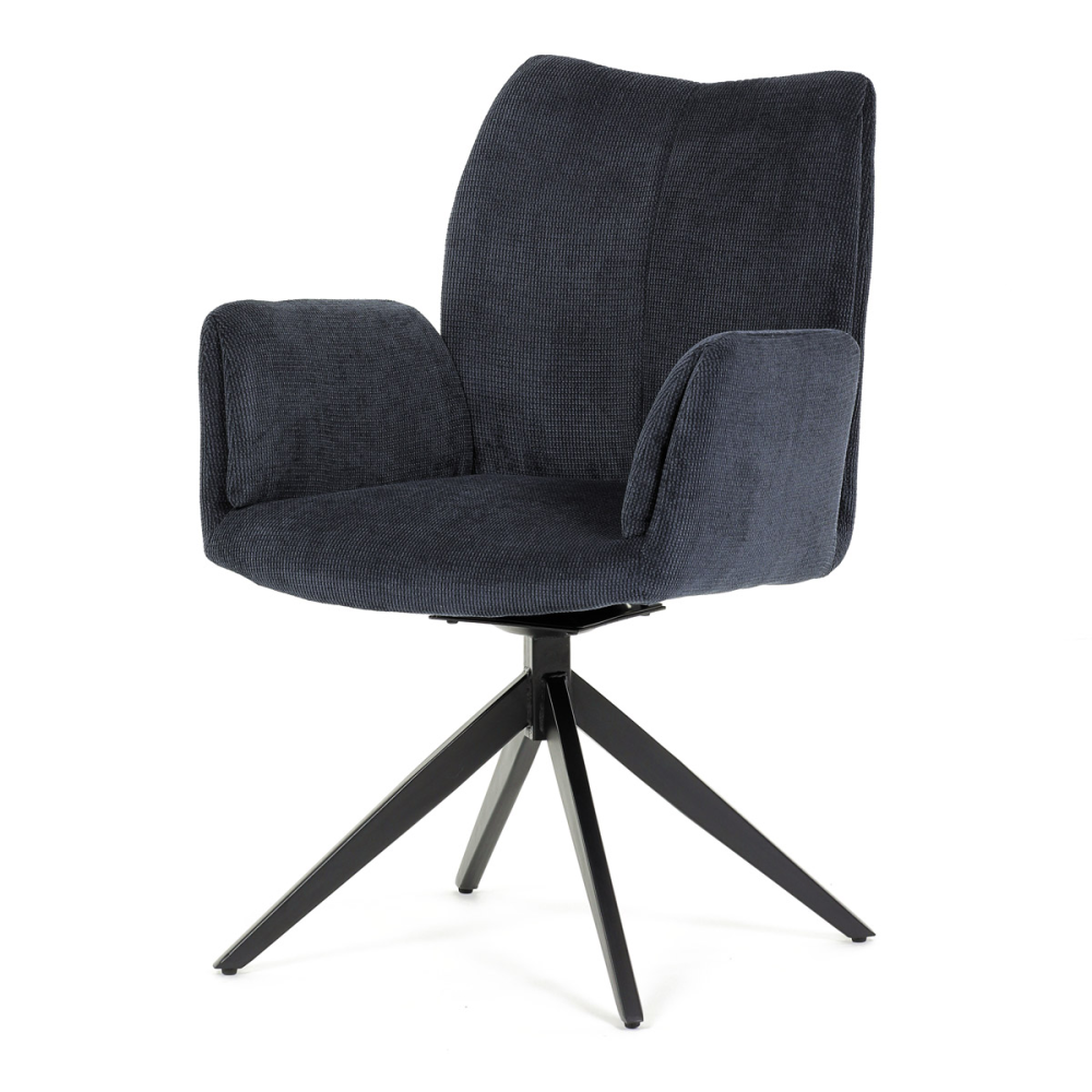 HC-993 BLUE2 - Židle jídelní, modrá látka, otočný mechanismus 180°, černý kov