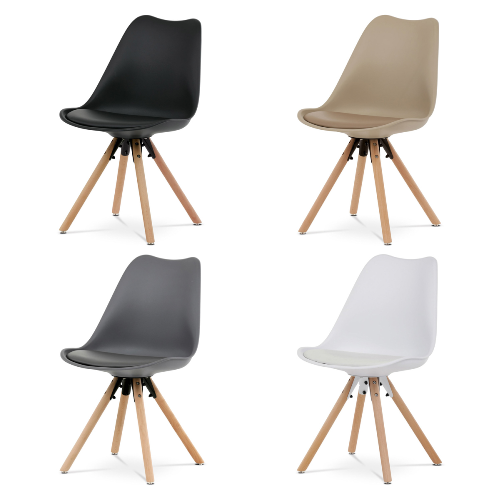 CT-762 GREY - Jídelní židle, šedá plastová skořepina, sedák ekokůže, nohy masiv přírodní buk