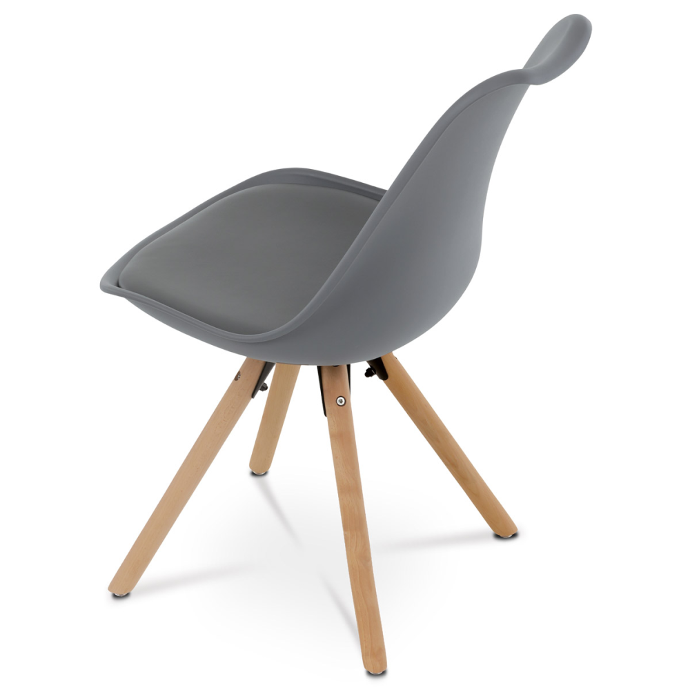 CT-762 GREY - Jídelní židle, šedá plastová skořepina, sedák ekokůže, nohy masiv přírodní buk