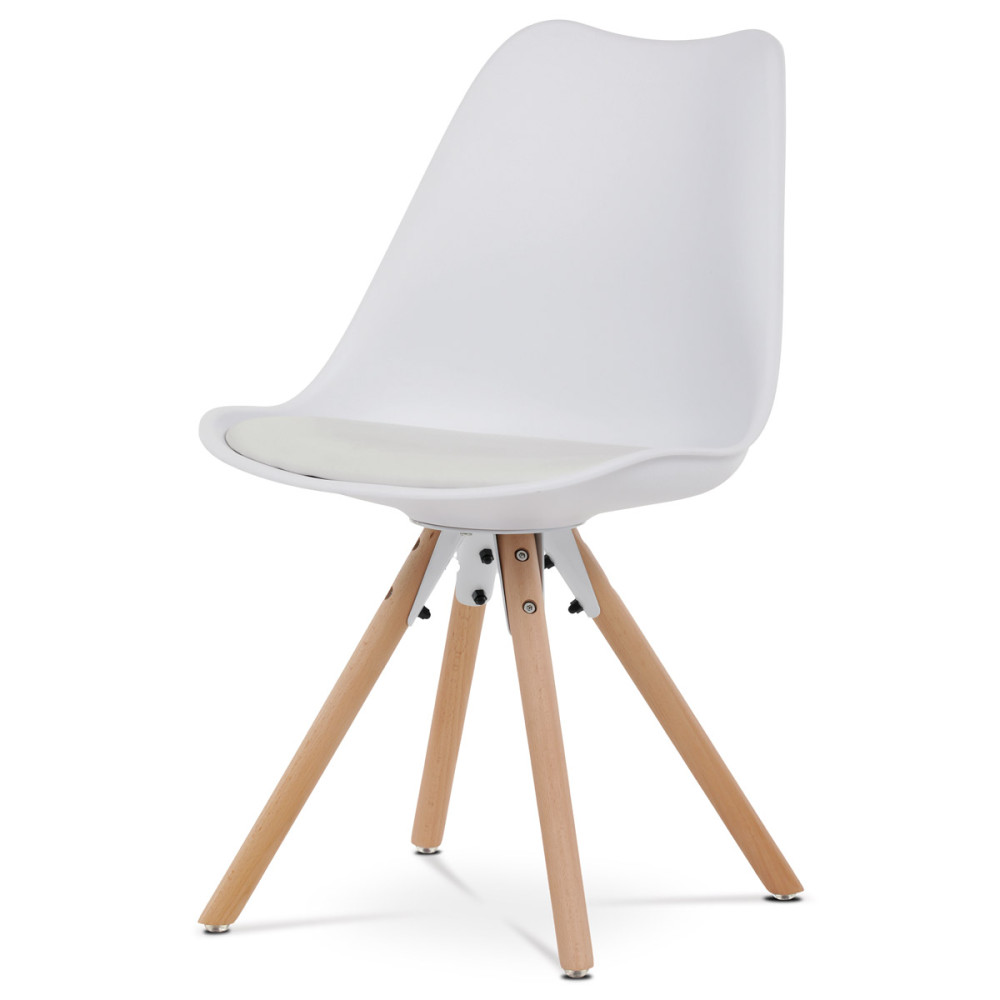 CT-762 WT - Jídelní židle, bílá plastová skořepina, sedák ekokůže, nohy masiv přírodní buk