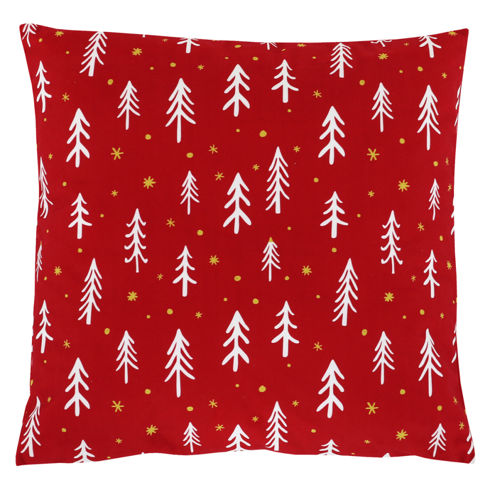 UBR095-1 - Polštář sametový s výplní - červený vánoční, 100% polyester, 45 x 45 cm.