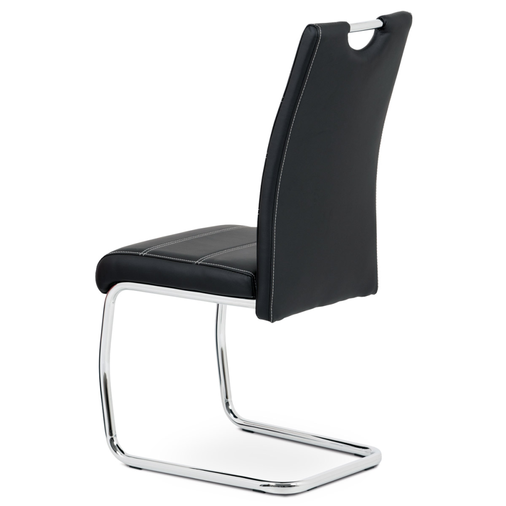 HC-481 BK - Jídelní židle, potah černá ekokůže, bílé prošití, kovová pohupová podnož, chrom
