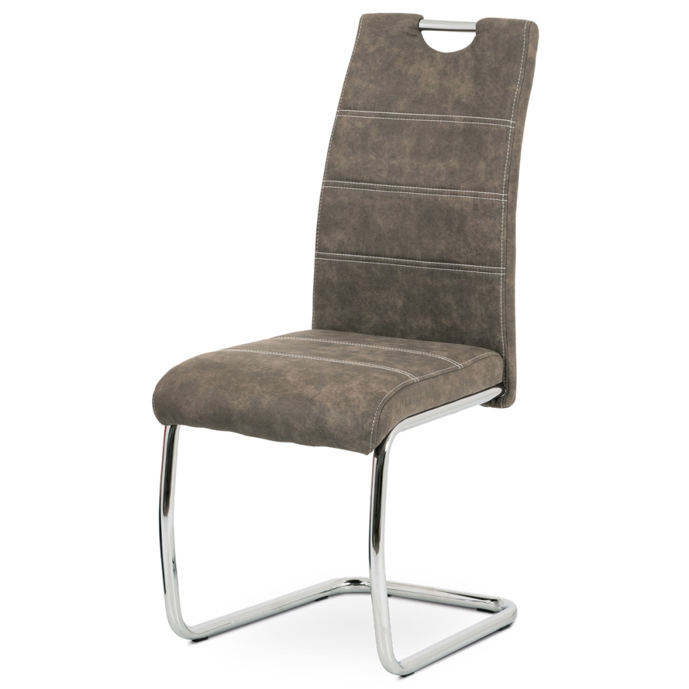 HC-483 BR3 - Jídelní židle, potah hnědá látka COWBOY v dekoru vintage kůže, kovová chromovaná