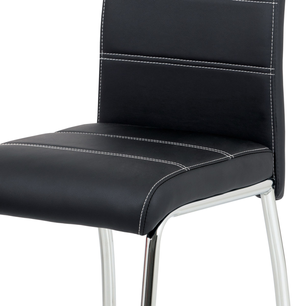 HC-484 BK - Jídelní židle, potah černá ekokůže, bílé prošití, kovová čtyřnohá chromovaná pod