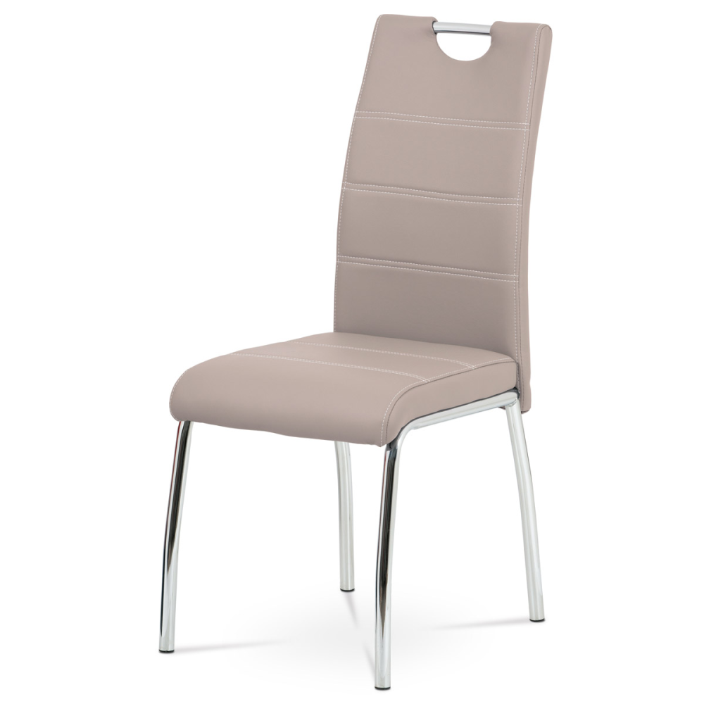 HC-484 LAN - Jídelní židle, potah lanýžová ekokůže, bílé prošití, kovová čtyřnohá chromovaná