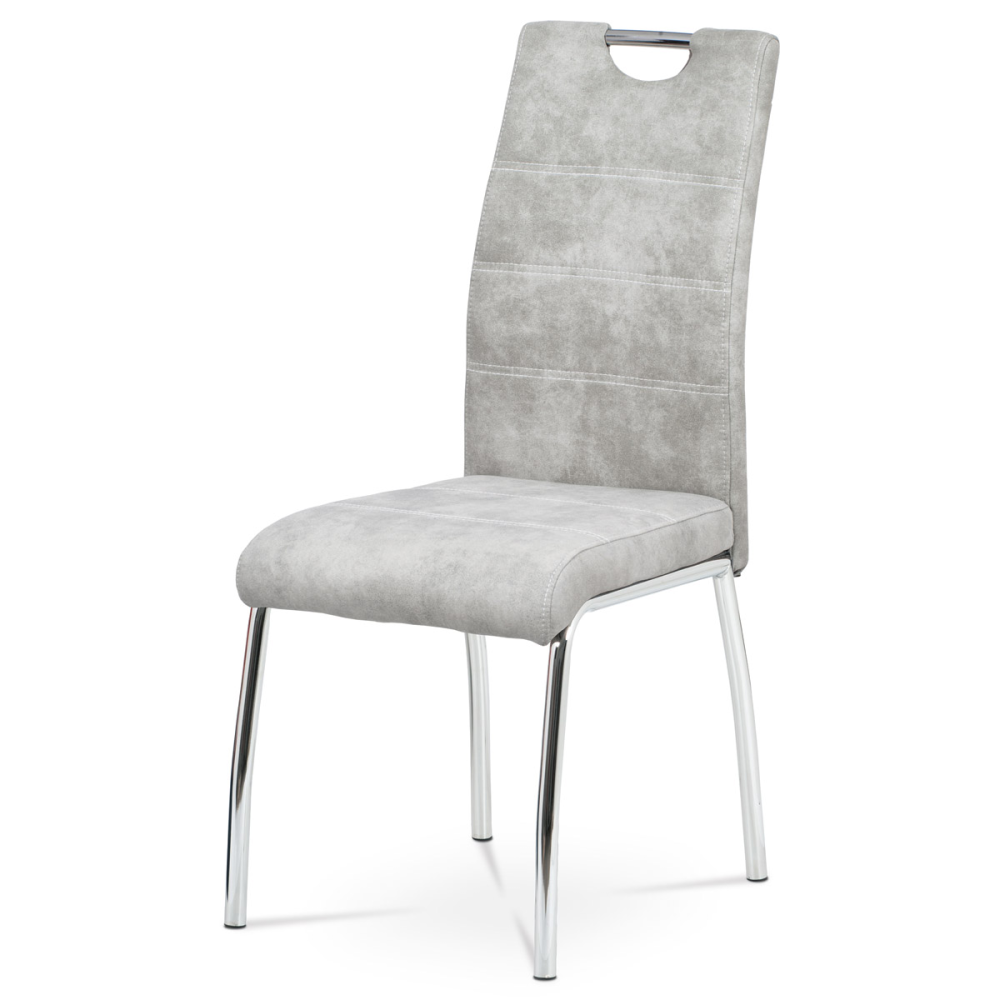 HC-486 SIL3 - Jídelní židle, potah stříbrná látka COWBOY v dekoru vintage kůže, kovová čtyřnoh