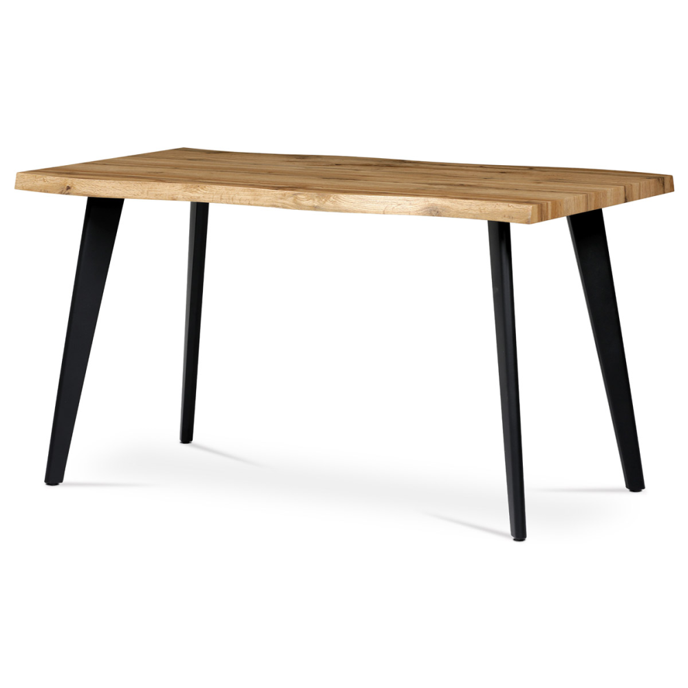 HT-840 OAK - Jídelní stůl, 140x80x75 cm, MDF deska, 3D dekor divoký dub, kov, černý lak