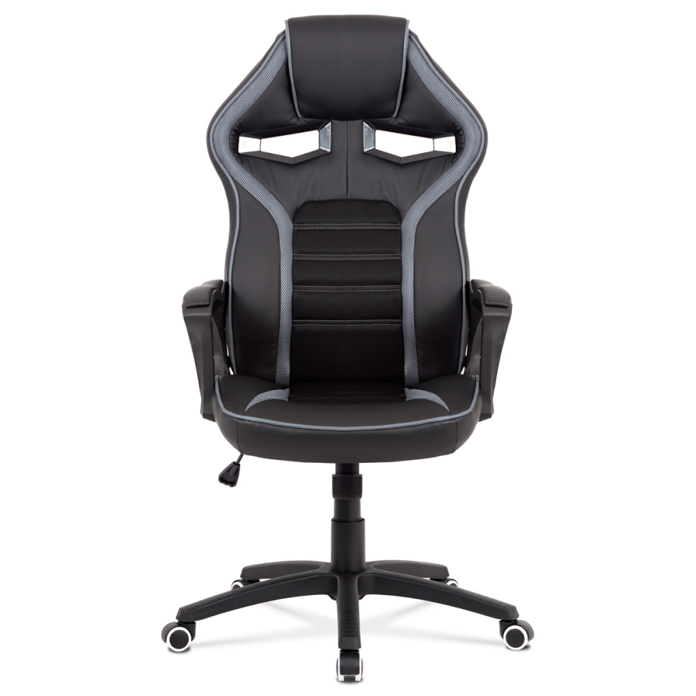 KA-G406 GREY - Kancelářská židle, potah černá ekokůže, černá a šedá látka MESH, černý plastový