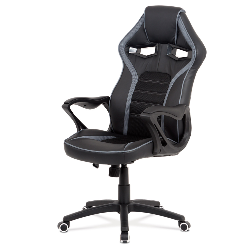 KA-G406 GREY - Kancelářská židle, potah černá ekokůže, černá a šedá látka MESH, černý plastový