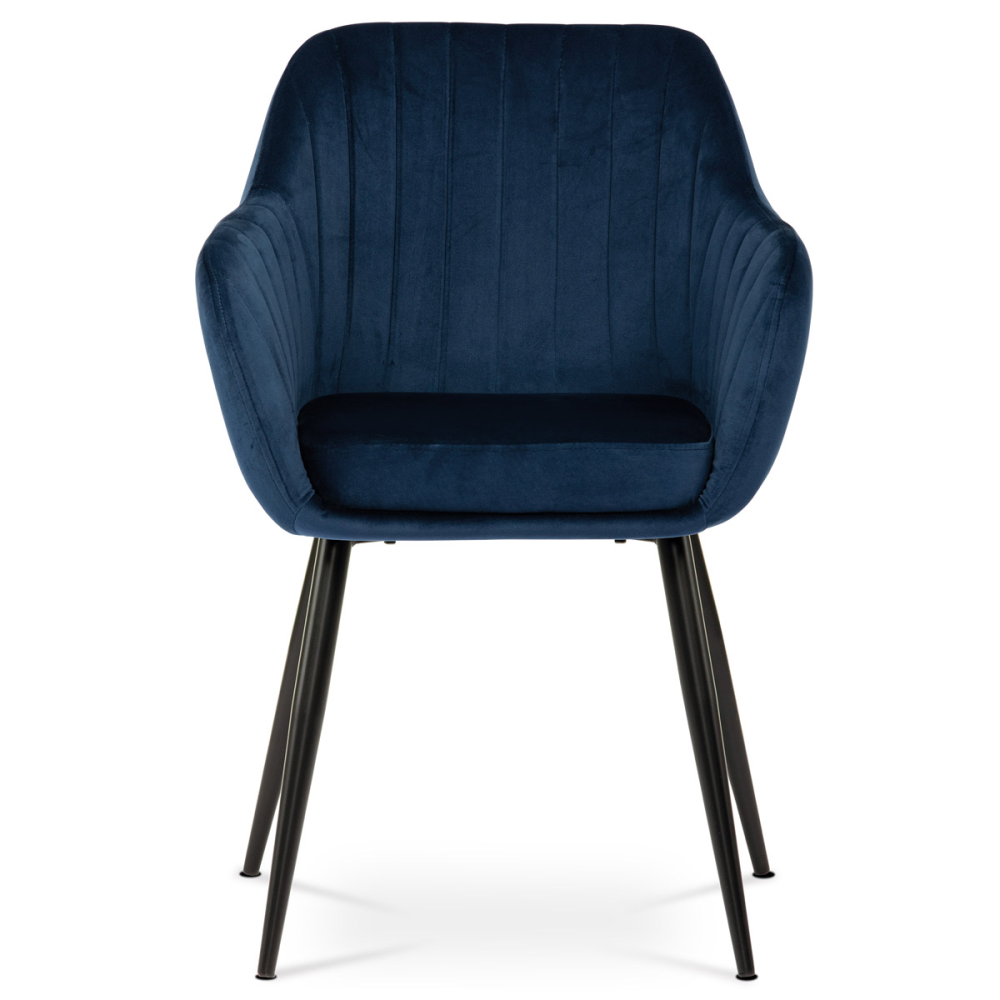 PIKA BLUE4 - Jídelní židle, potah modrá sametová látka, kovové nohy, černý matný lak